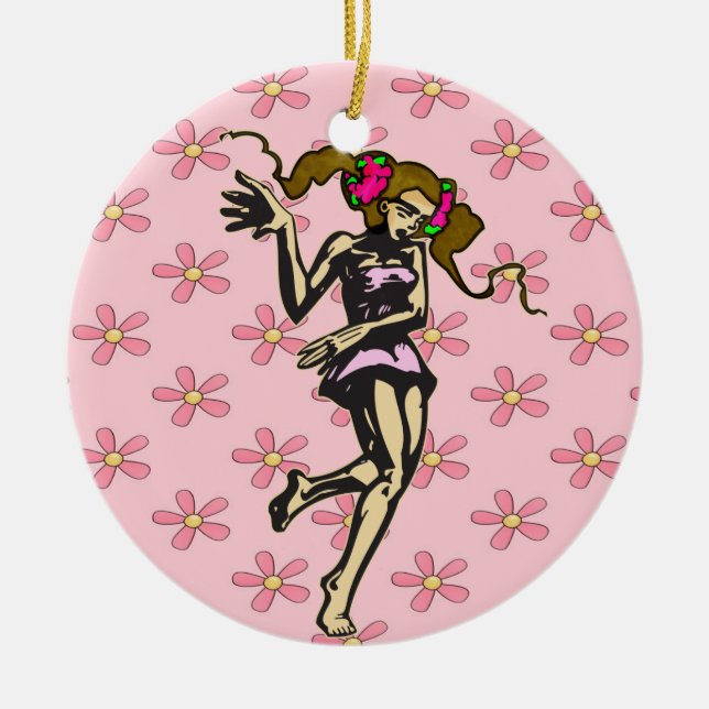 Young Girl Dancer Ceramic Tree Decoration (Front)