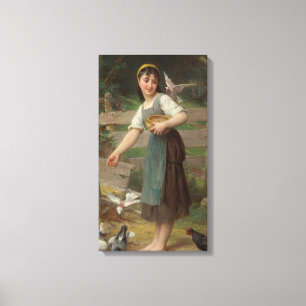 Young Girl Feeding the Doves (by Émile Munier) Canvas Print
