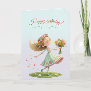 Young girl flourishing in the spring breeze card