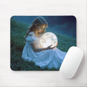 Young Girl Holding a Glowing Moon Mouse Mat