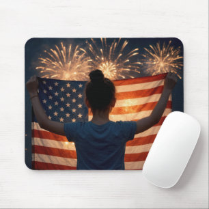 Young Girl Holding an American Flag Mouse Mat