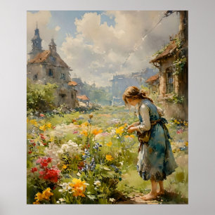 Young Girl in a Blooming Garden Impressionist Poster