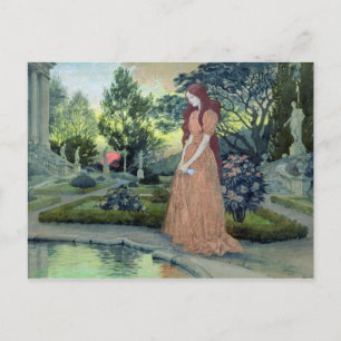 Young girl in a garden (w/c) postcard
