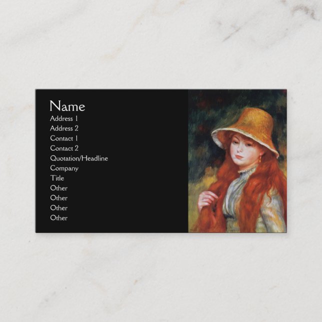Young Girl in a Straw Hat by Renoir Business Card (Front)