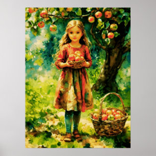 Young Girl in an Apple Orchard Poster
