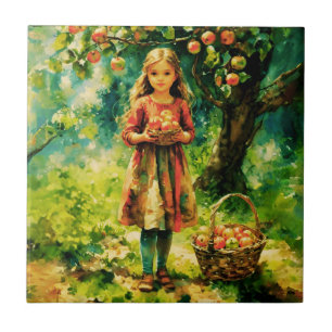 Young Girl in an Apple Orchard Tile