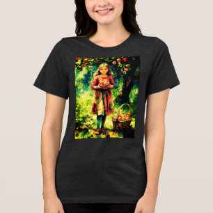 Young Girl in an Apple Orchard Tri-Blend Shirt