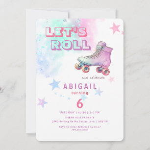 Young Girl Let's Roll Skating Birthday Party Invitation