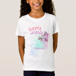 Young Girl Let's Roll Skating Neon Birthday Party T-Shirt