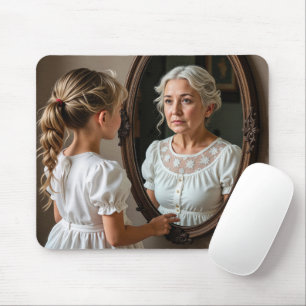 Young Girl Looking at Grandmother Reflection Mouse Mat