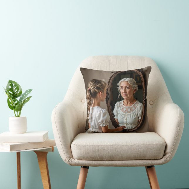 Young Girl Looking at Old Lady Reflection Cushion (Chair)