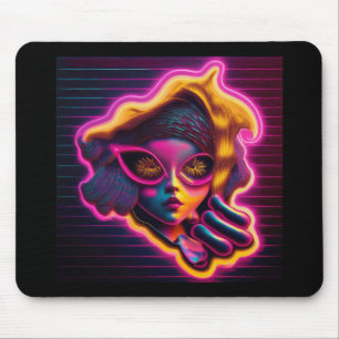 Young Girl Looking Thru Neon Electric Portal Mouse Mat