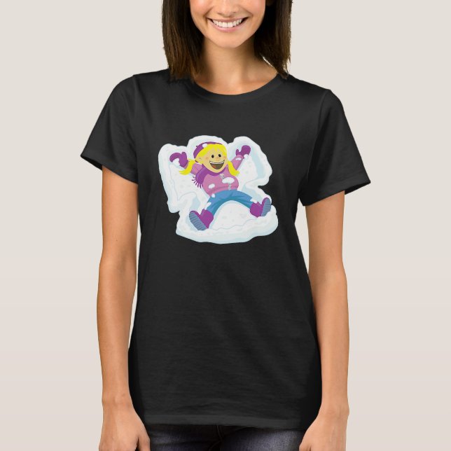 Young Girl Making Snow Angels Winter T-Shirt (Front)