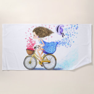 Young Girl On A Bike Beach Towel Romantic Love