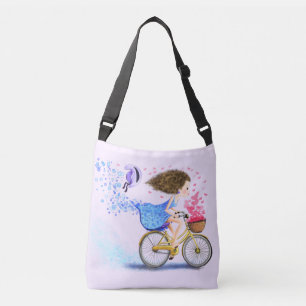 Young Girl On A Bike Crossbody Bag Romantic Love 