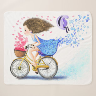 Young Girl On A Bike Sherpa Blanket Romantic Love