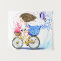 Young Girl On A Bike Tapestry Romantic Love