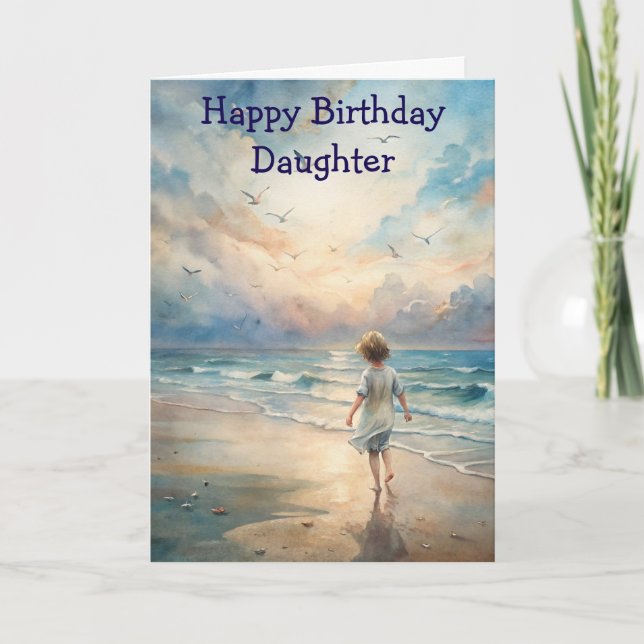 Young Girl on Beach Birthday Card (Front)