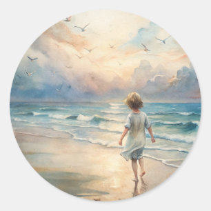 Young Girl on Beach Classic Round Sticker