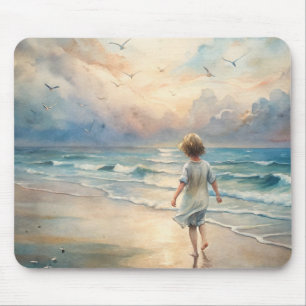 Young Girl on Beach Mouse Mat
