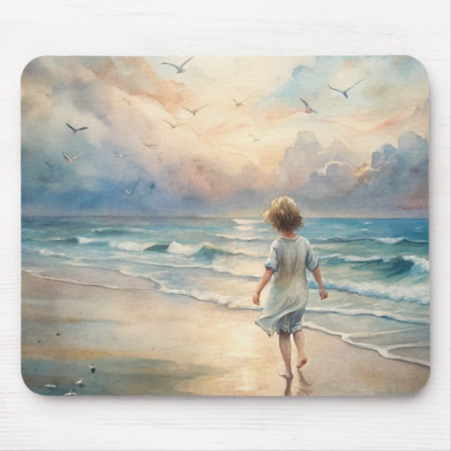 Young Girl on Beach Mouse Mat (Front)