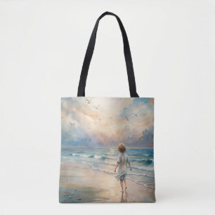 Young Girl on Beach Tote Bag