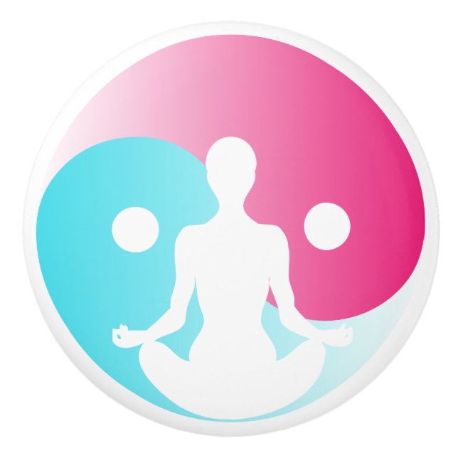 Young girl practice yoga at front of Yin-Yang sign Ceramic Knob (Front)