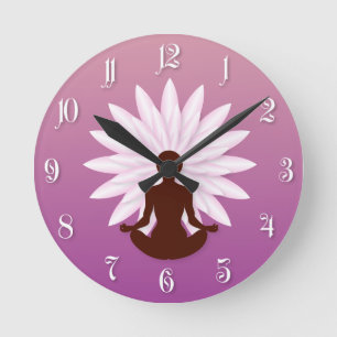 Young girl practicing yoga round clock