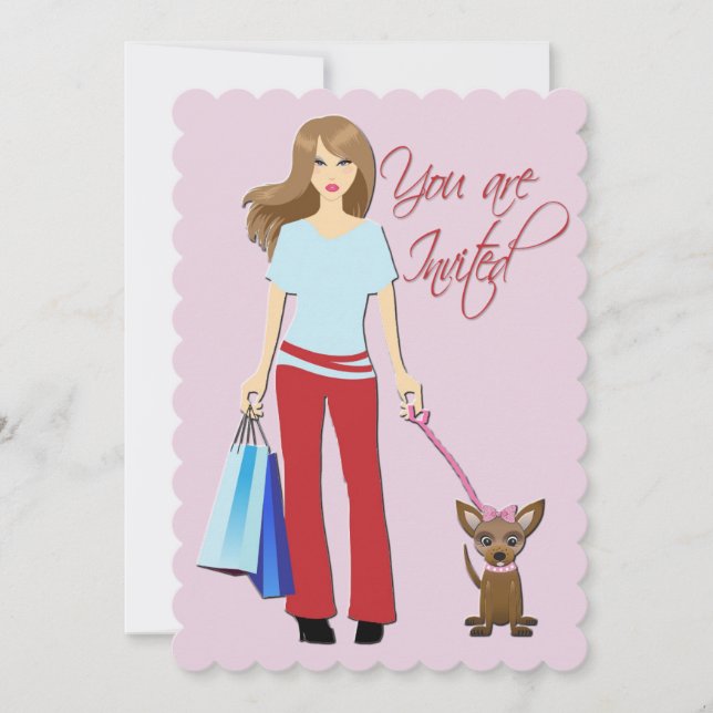 Young Girl & pup Birthday Party Invitation (Front)