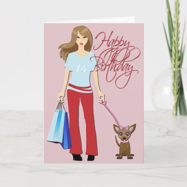 Young Girl & pup Happy Birthday Card (Front)