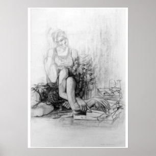 young girl reading a book poster