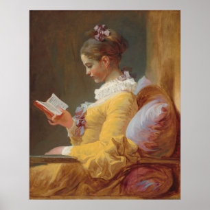 Young Girl Reading by Jean-Honore Vintage Art Poster
