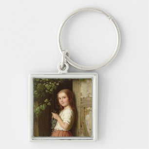 Young Girl Standing in a Doorway Knitting, 1863 Key Ring