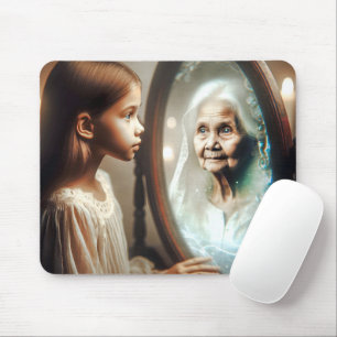 Young Girl Staring at Old Lady In Mirror Mouse Mat