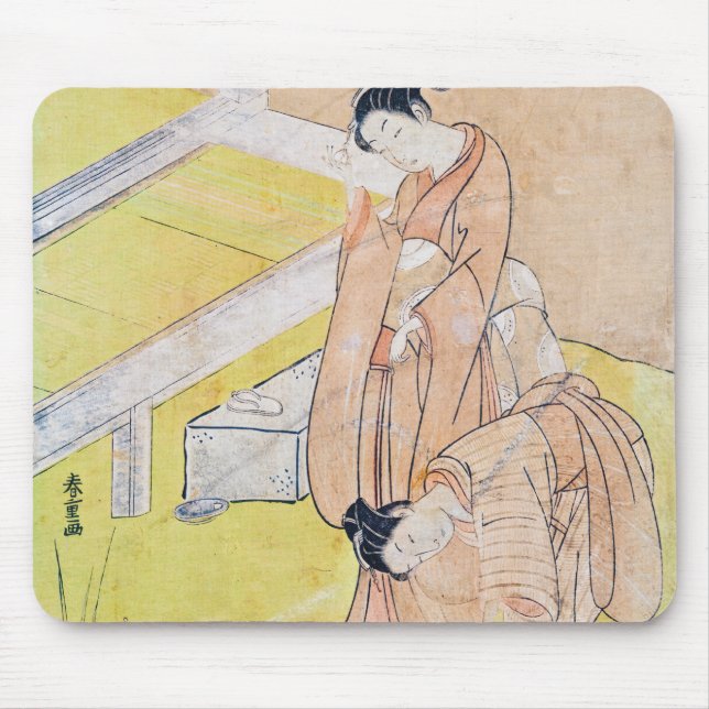 Young Girl Throws Goldfish into Pond mousepad (Front)