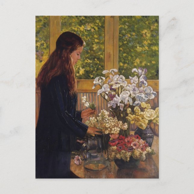 Young Girl, Vase of Flowers by Theo Rysselberghe Postcard (Front)