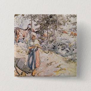 Young Girl Weaving, 1905 15 Cm Square Badge