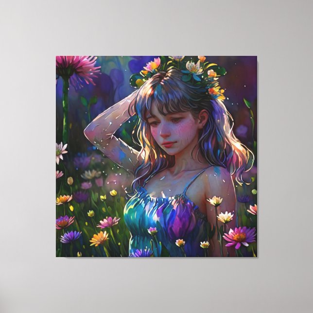 *~ Young Girl Wild Flower Field AP56 Canvas Print (Front)