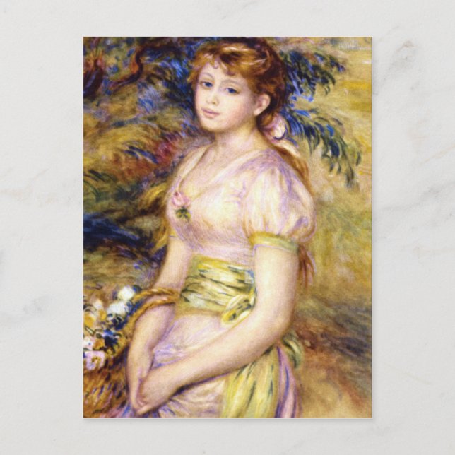 Young Girl with a Basket of Flowers by Renoir Postcard (Front)