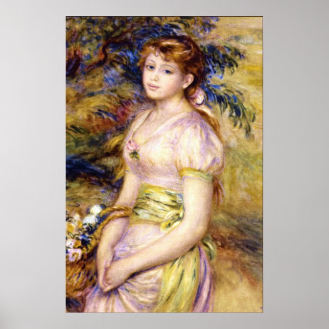 Young Girl with a Basket of Flowers by Renoir Poster (Front)
