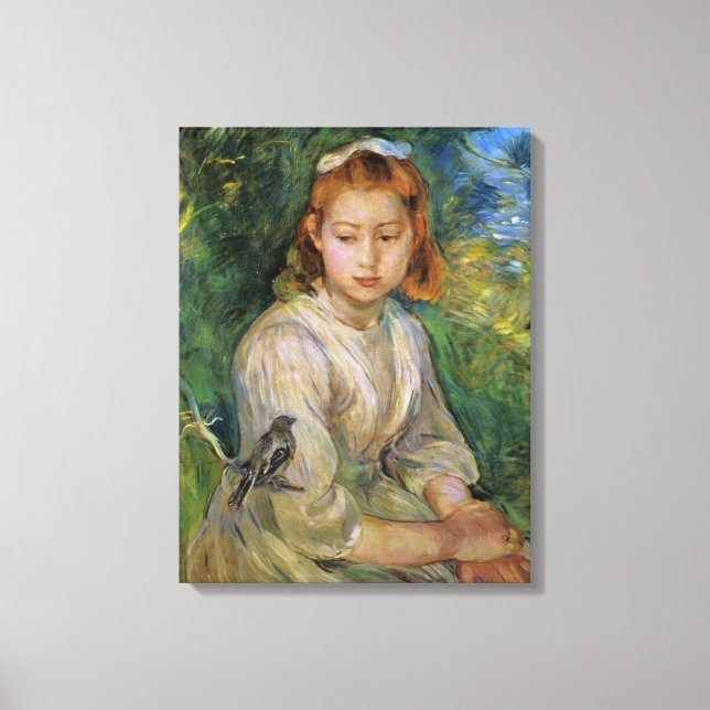 Young Girl With a Bird (by Berthe Morisot) Canvas Print (Front)
