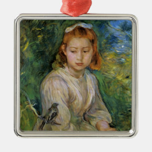 Young Girl With a Bird (by Berthe Morisot) Metal Tree Decoration