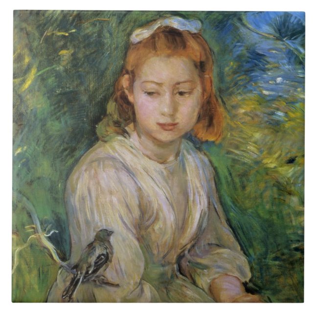 Young Girl With a Bird (by Berthe Morisot) Tile (Front)