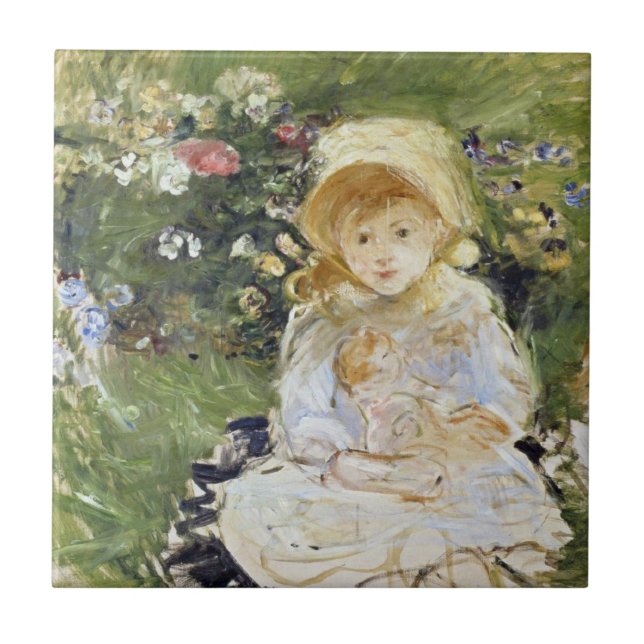 Young Girl with a Doll (by Berthe Morisot) Tile (Front)