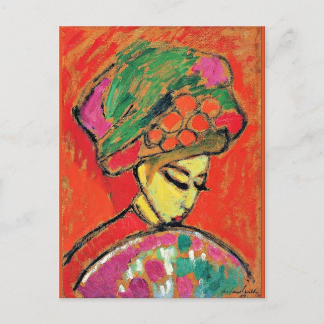 Young Girl with  a Flowered Hat by Alexi Jawlensky Postcard (Front)