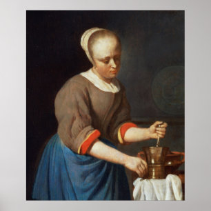 Young girl with a pestle and mortar poster