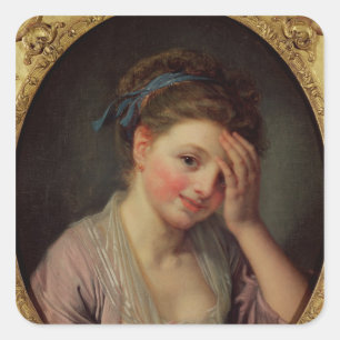 Young Girl with a Rose Square Sticker