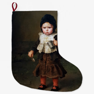 Young Girl with an Empty Cup (Ludwig Knaus) Large Christmas Stocking