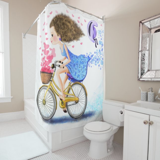 Young Girl with Bike Shower Curtain Gift (In Situ)