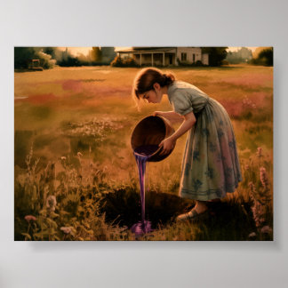 Young Girl with Bowl Poster Print Wall Art sunset